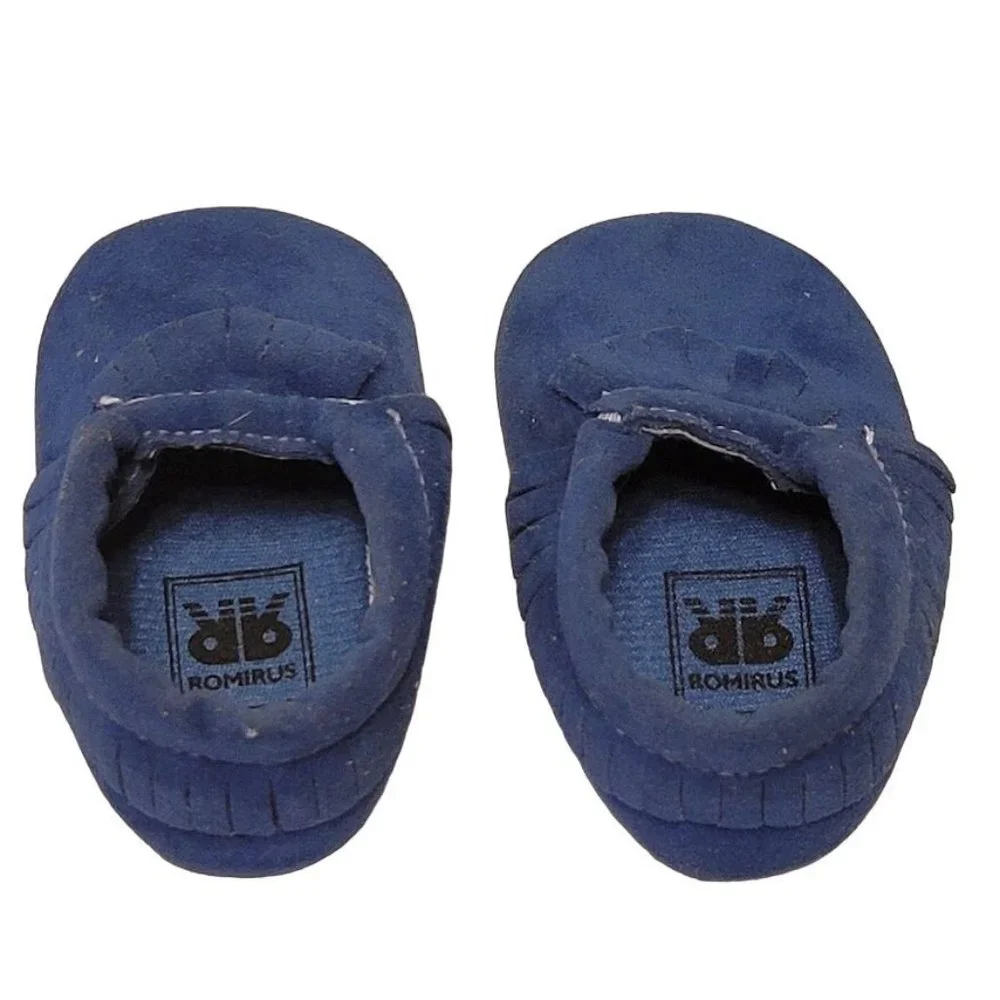 Romirus Blue Moccasins infant Toddler Baby Crib Shoe Size 1 - Picture 2 of 10